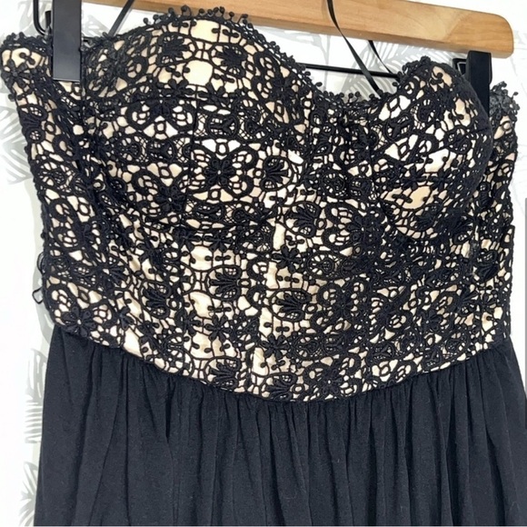 Anthropologie Lil Lace Corset Dress 6 Black Beige Boho Whimsigoth Fairy Coquette - Picture 3 of 14